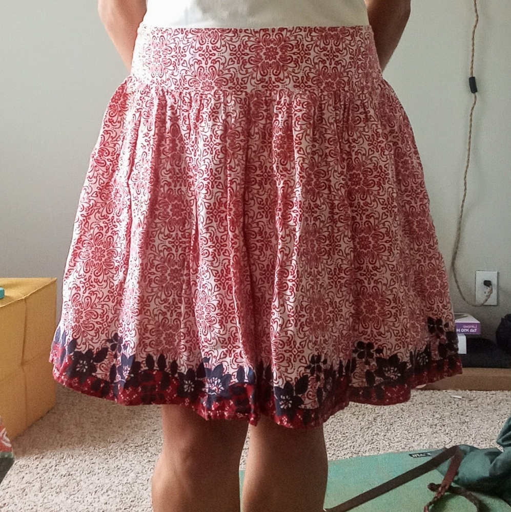 Red white skirt with blue flowers